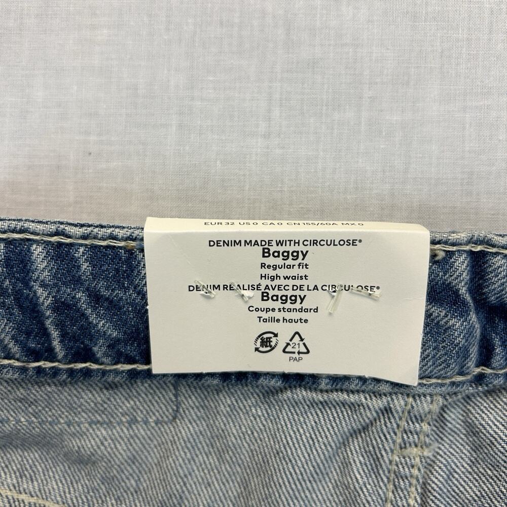 & Denim H&M NEW Baggy High Waist Jeans Womens 0 Regular Fit Blue Distressed NWT - Picture 7 of 16